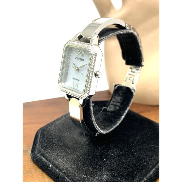 Citizen Women's Watch EM0980-50A Eco-Drive Crystal Accent Silver Dial Rectangle - Picture 2 of 14